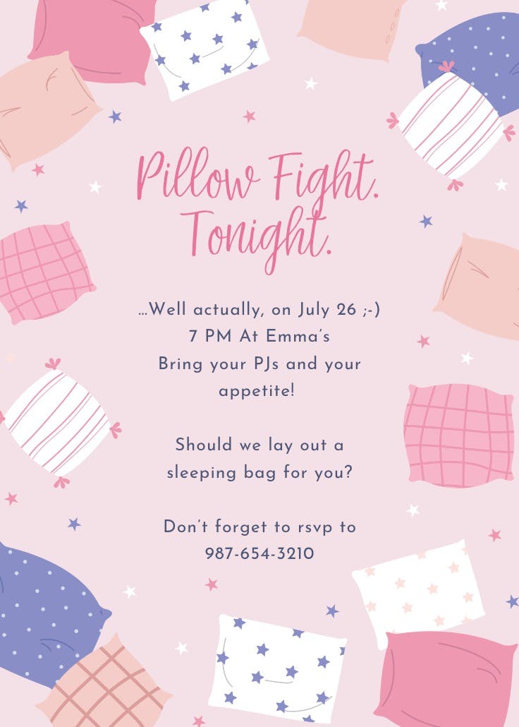 Pillow fight - sleepover party invitation